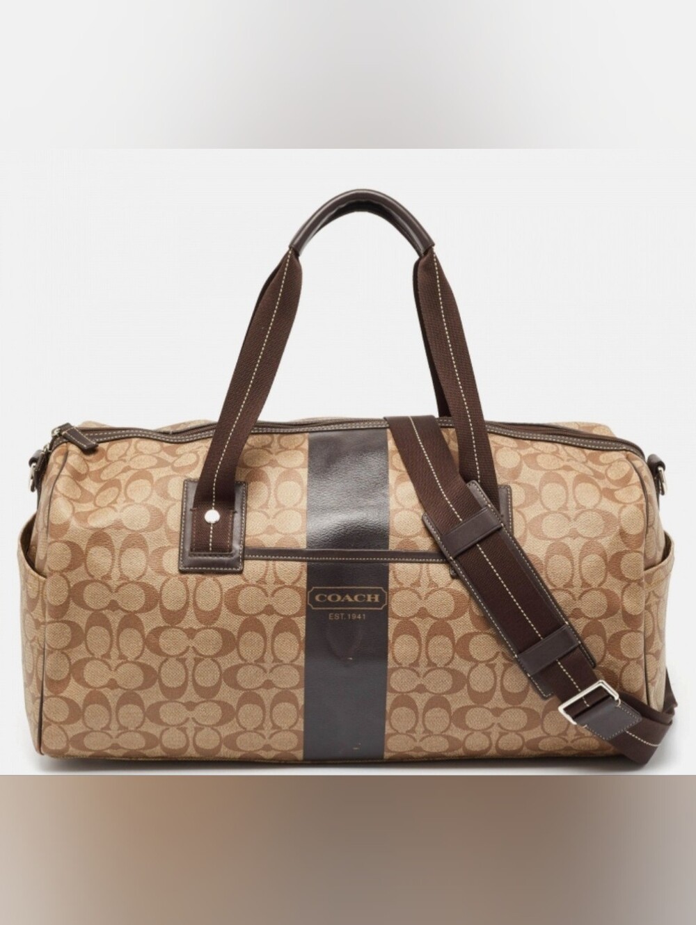 Coach Heritage Stripe Boston/Weekender Duffle Bag